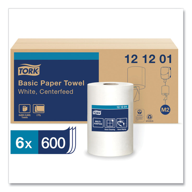 Tork Advanced Centerfeed Hand Towel, 2-Ply, 9 x 11.8, White, 600/Roll, 6/Carton