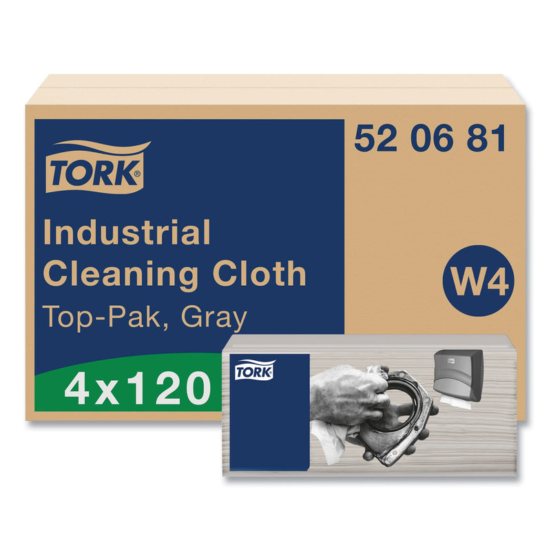 Tork Industrial Cleaning Cloths, 1-Ply, 16.34 x 14, Gray, 120 Wipes/Pack, 4 Packs/Carton