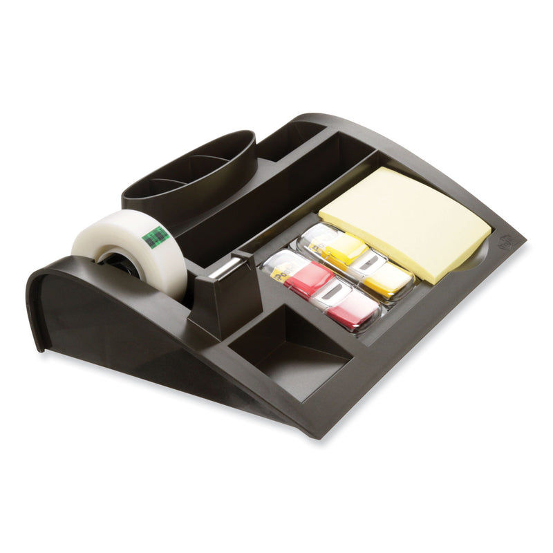 Post-it Notes Dispenser with Weighted Base, 9 Compartments, Plastic, 10.25 x 6.75 x 2.75, Black