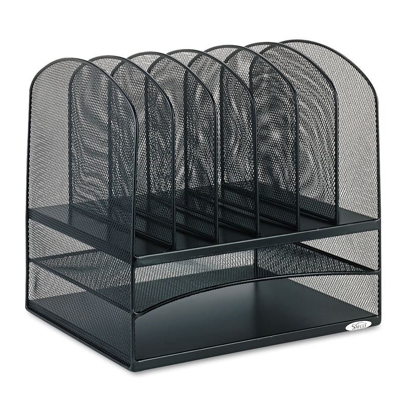 Safco Onyx Mesh Desk Organizer with Two Horizontal and Six Upright Sections, Letter Size Files, 13.25" x 11.5" x 13", Black