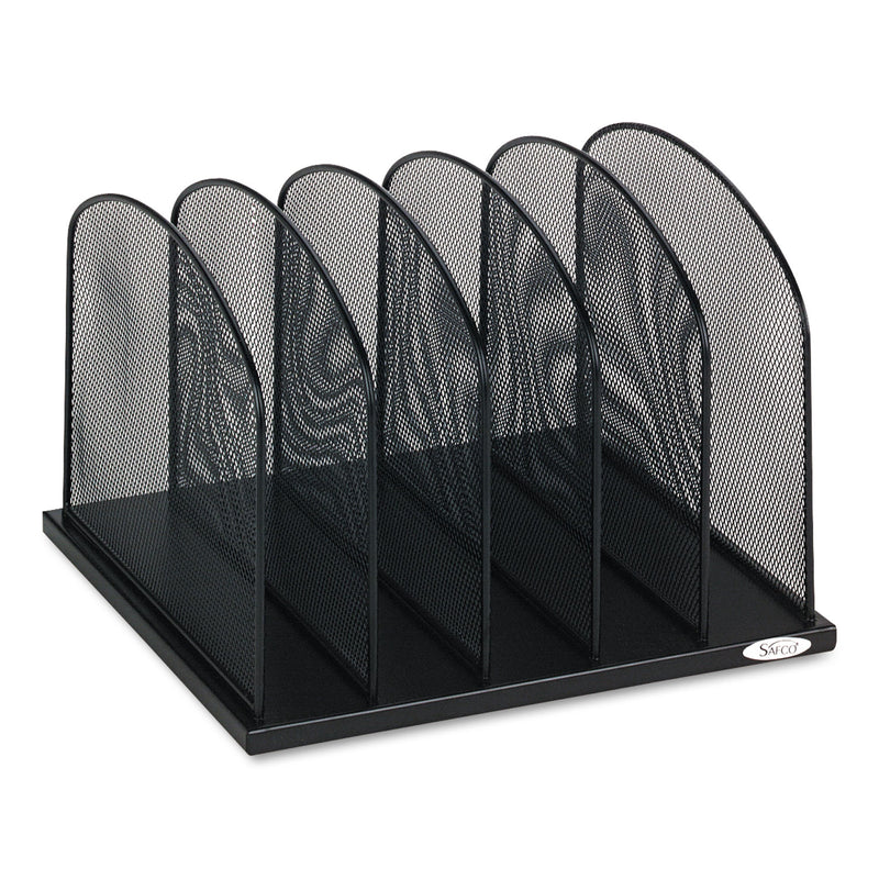 Safco Onyx Mesh Desk Organizer with Upright Sections, 5 Sections, Letter to Legal Size Files, 12.5" x 11.25" x 8.25", Black