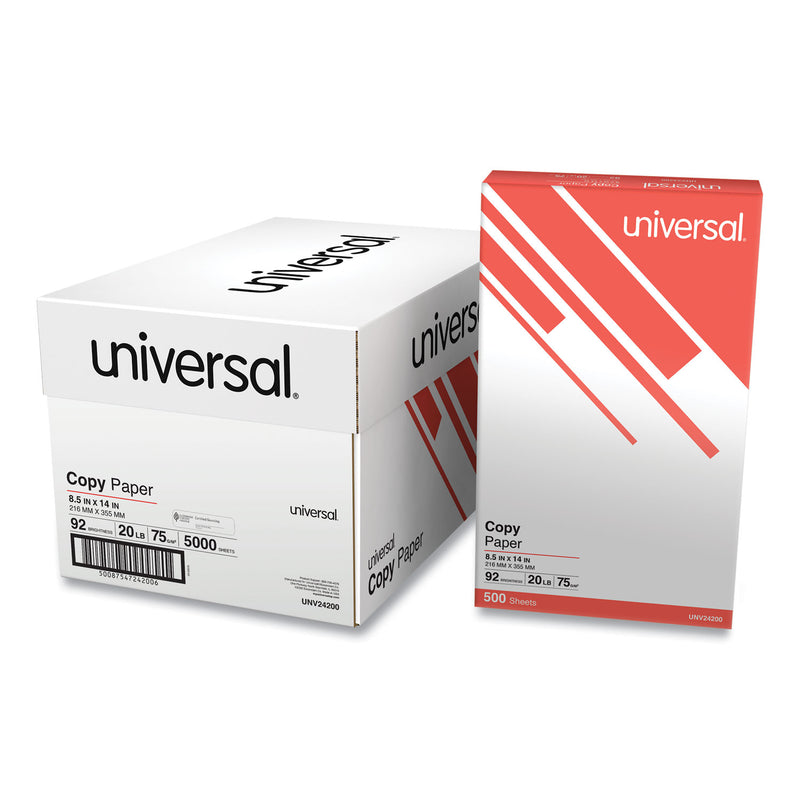 Universal Legal Size Copy Paper, 92 Bright, 20 lb Bond Weight, 8.5 x 14, White, 500 Sheets/Ream, 10 Reams/Carton