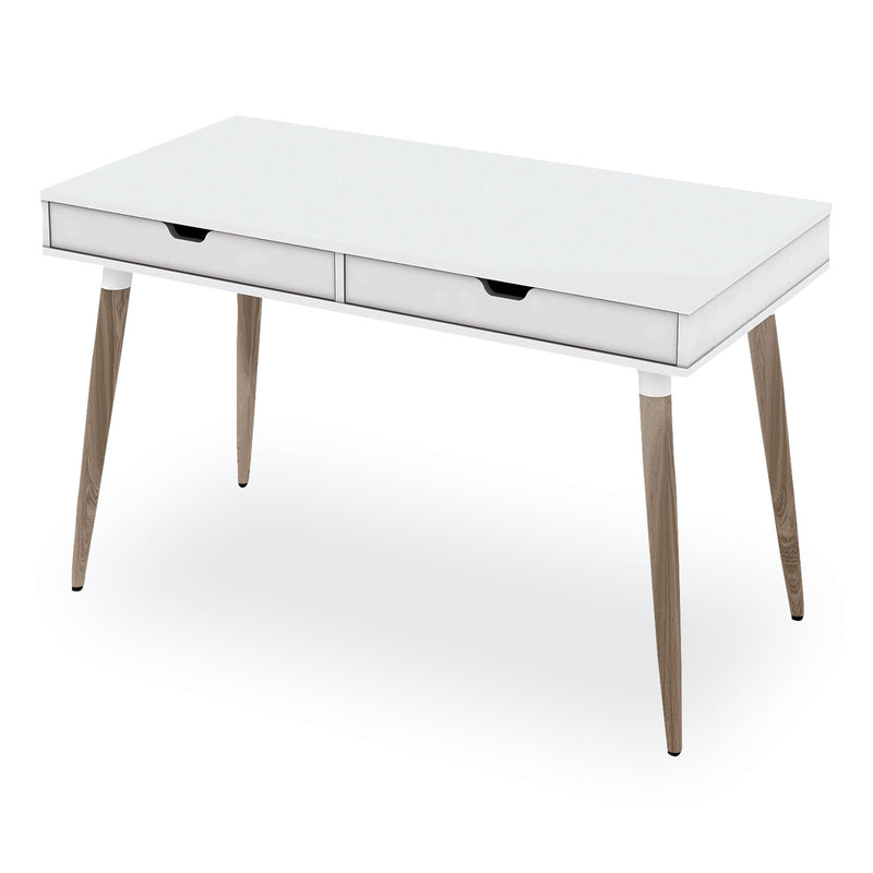 Workspace by Alera Scandinavian Writing Desk, 47.24" x 23.62" x 29.53", White/Beigewood