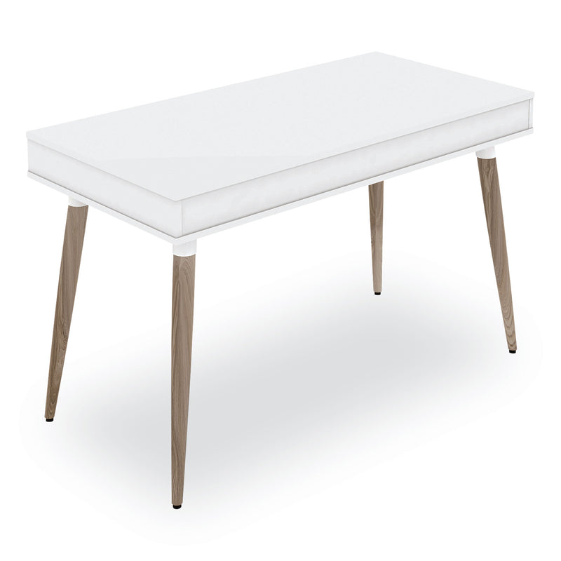 Workspace by Alera Scandinavian Writing Desk, 47.24" x 23.62" x 29.53", White/Beigewood