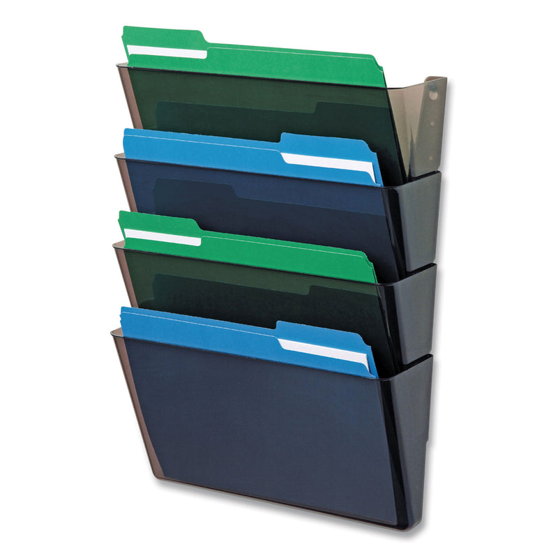 deflecto DocuPocket Stackable Four-Pocket Wall File, 4 Sections, Letter Size, 13" x 4", Smoke