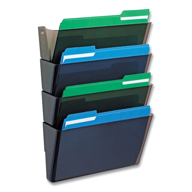 deflecto DocuPocket Stackable Four-Pocket Wall File, 4 Sections, Letter Size, 13" x 4", Smoke