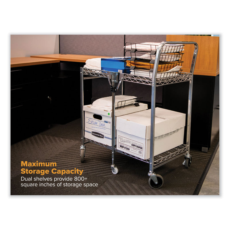 Bostitch Stowaway Folding Carts, Metal, 2 Shelves, 250 lb Capacity, 29.63" x 37.25" x 18", Chrome