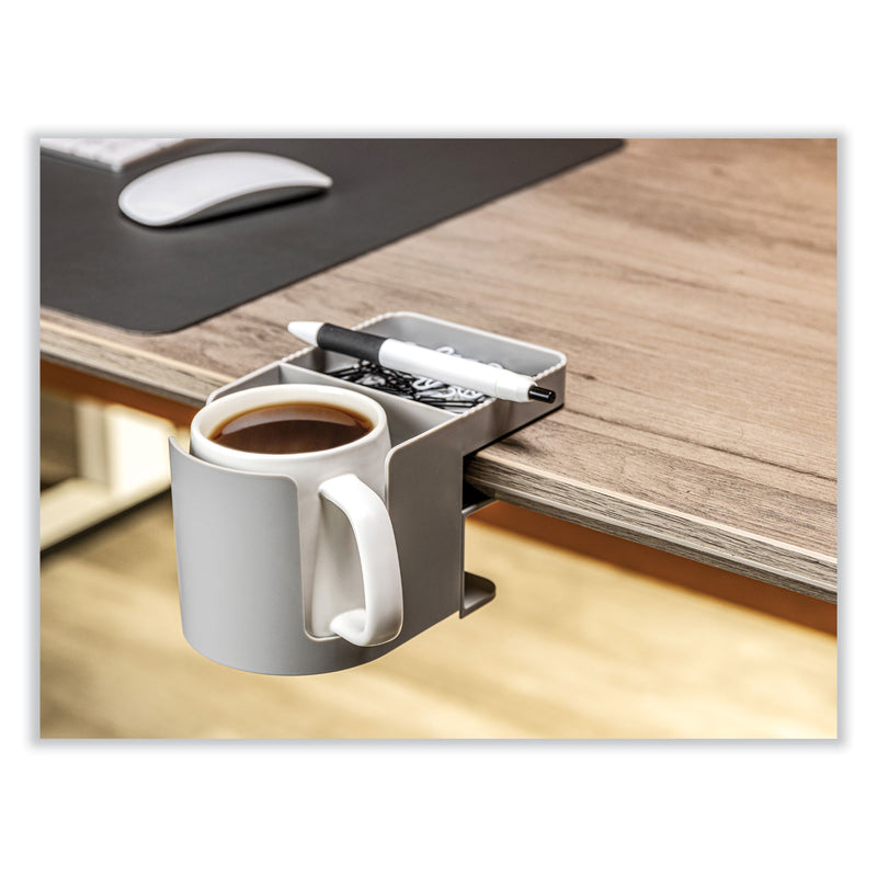 deflecto Standing Desk Cup Holder Organizer, Two Sections, 3.94 x 7.04 x 3.54, Gray