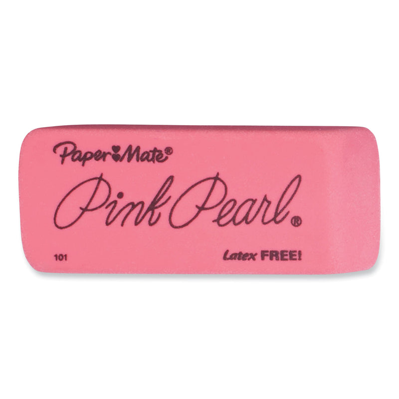 Paper Mate Pink Pearl Eraser, For Pencil Marks, Rectangular Block, Large, Pink, 12/Box