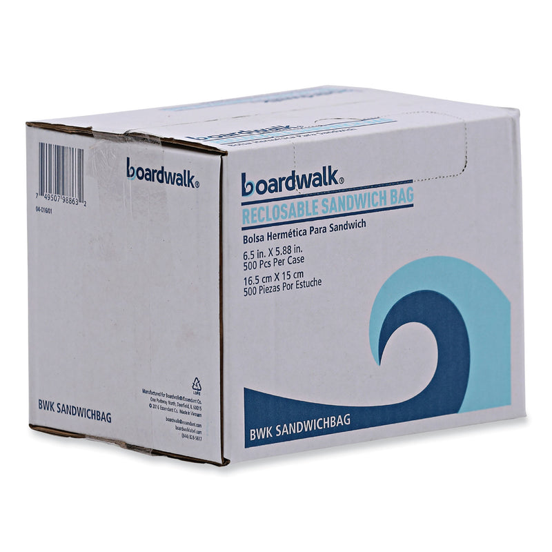 Boardwalk Reclosable Food Storage Bags, Sandwich, 1.15 mil, 6.5" x 5.89", Clear, 500/Box