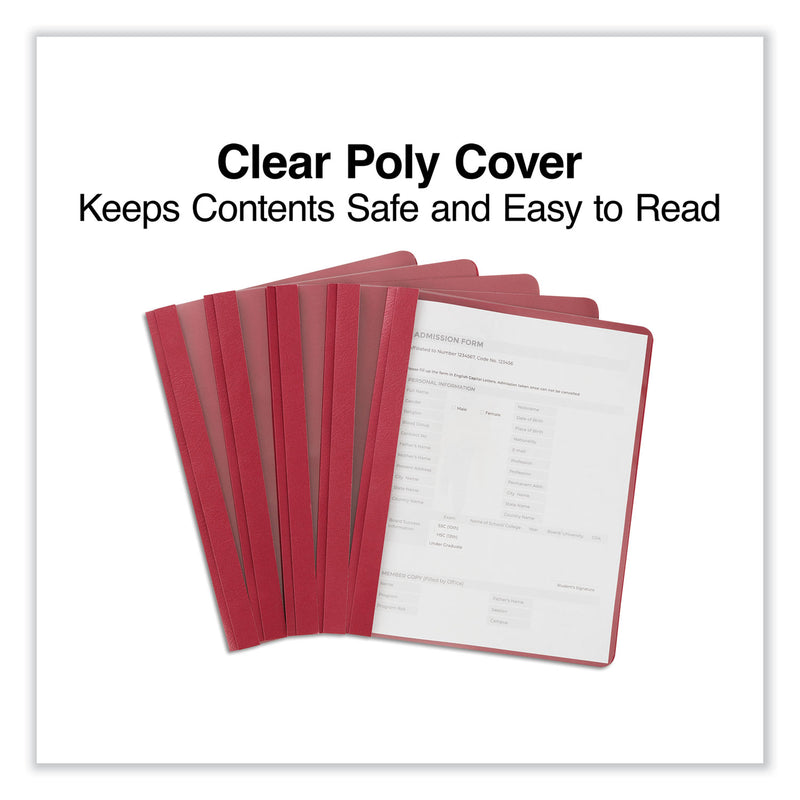 Universal Clear Front Report Cover, Prong Fastener, 0.5" Capacity, 8.5 x 11, Clear/Red, 25/Box