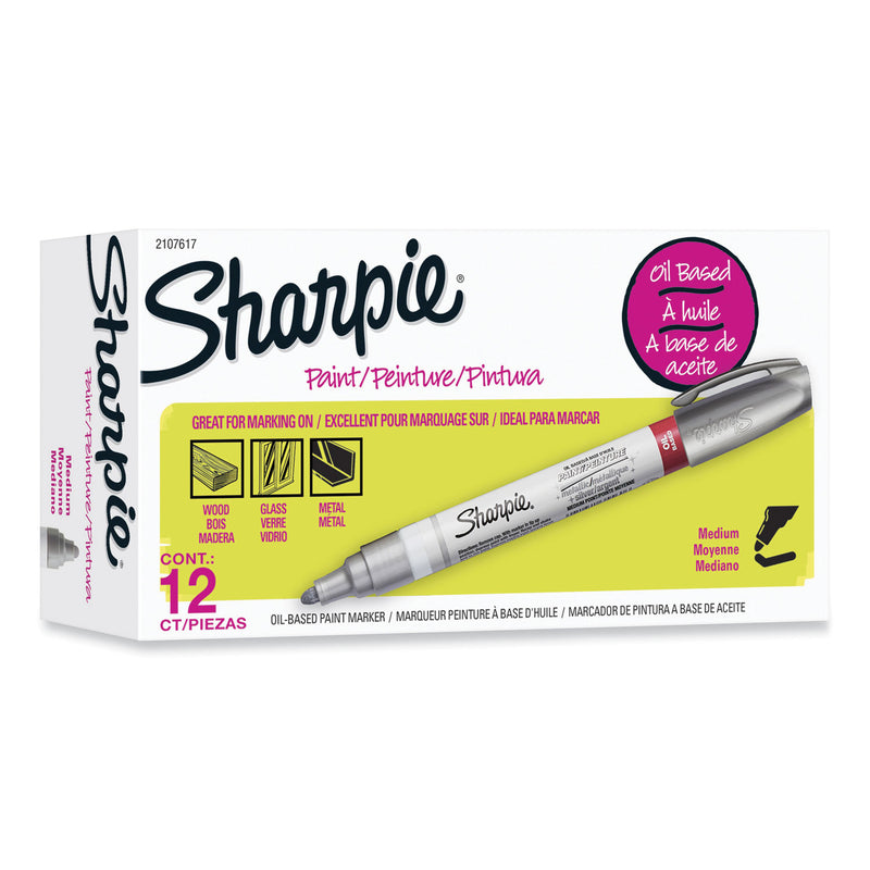 Sharpie Permanent Paint Marker, Medium Bullet Tip, Silver, Dozen