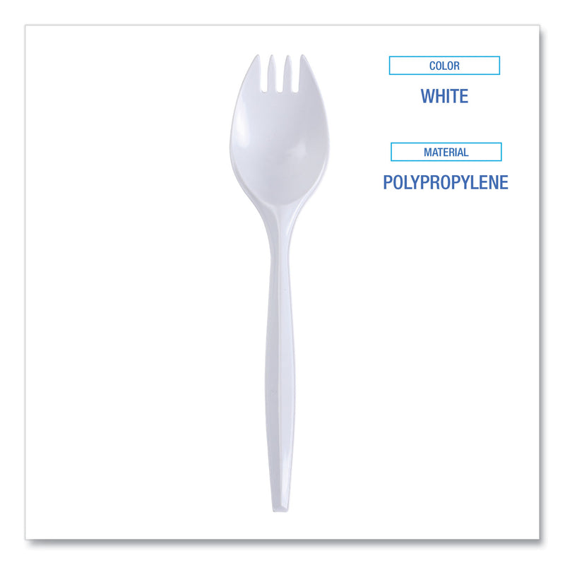 Boardwalk Mediumweight Wrapped Polypropylene Cutlery, Spork, White, 1,000/Carton