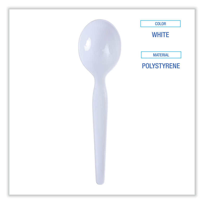 Boardwalk Heavyweight Polystyrene Cutlery, Soup Spoon, White, 1000/Carton