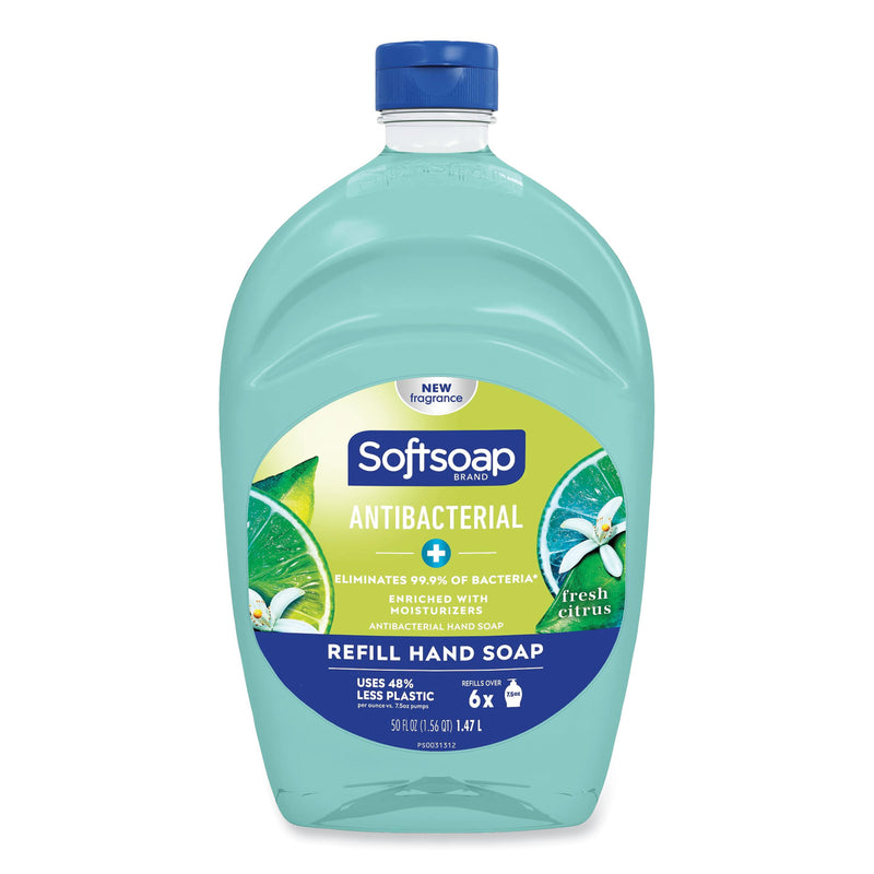 Softsoap Antibacterial Liquid Hand Soap Refills, Fresh, 50 oz, Green, 6/Carton