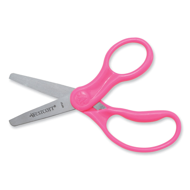 Westcott For Kids Scissors, Blunt Tip, 5" Long, 1.75" Cut Length, Assorted Straight Handles, 12/Pack