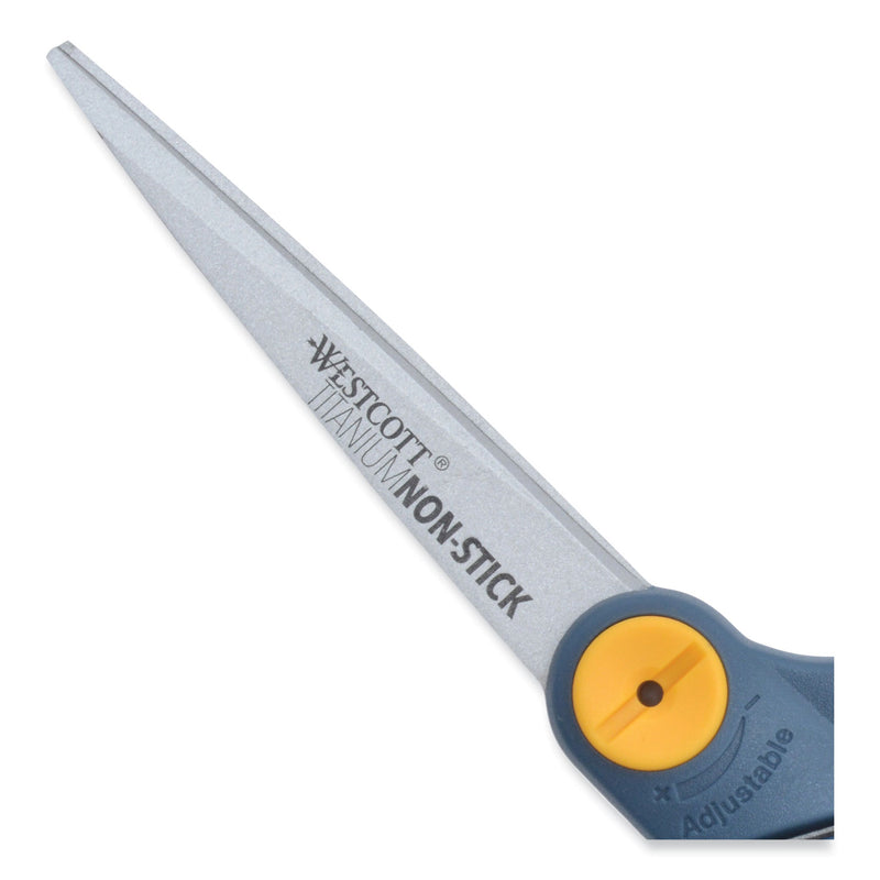 Westcott Non-Stick Titanium Bonded Scissors, 8" Long, 3.25" Cut Length, Gray/Yellow Bent Handle