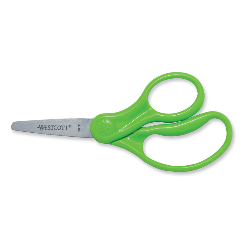 Westcott For Kids Scissors, Pointed Tip, 5" Long, 1.75" Cut Length, Assorted Straight Handles, 12/Pack