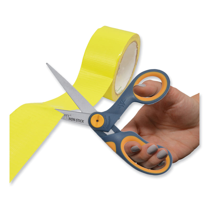 Westcott Non-Stick Titanium Bonded Scissors, 8" Long, 3.25" Cut Length, Gray/Yellow Bent Handle