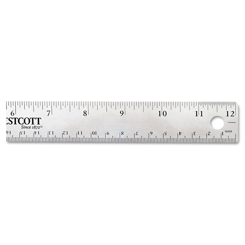 Westcott Stainless Steel Office Ruler With Non Slip Cork Base, Standard/Metric, 12" Long