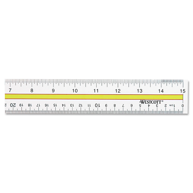 Westcott Acrylic Data Highlight Reading Ruler With Tinted Guide, 15" Long, Clear/Yellow