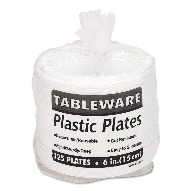 Tablemate Plastic Dinnerware, Plates, 6" dia, White, 125/Pack